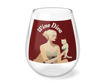 Wine Diva Stemless Wine Glass, 11.75oz, Best Gift for Wine Lover, Best Gift for Cat Lover, Funny Wine Gift Idea