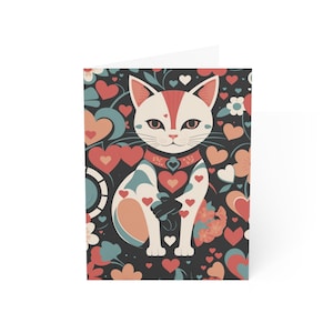 Tarjetas de felicitación para amantes de los gatos (juego de 10 o 30 tarjetas con corazones rosas y diseño de gato)