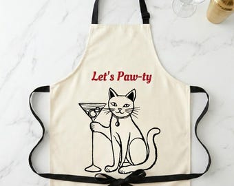 Cat Martini Apron: Let's Pawty Slogan, Novelty Gift