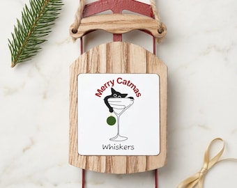 Personalized Cat Ornament for Martini Lovers, Funny Christmas Tree Decoration