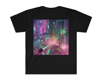 Futuristic neon cyberpunk softstyle T-Shirt with plain front