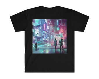 Futuristic neon cyberpunk softstyle T-Shirt with plain front