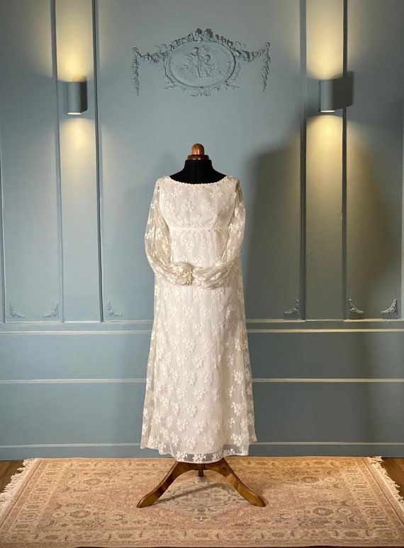 sachin and babi light blue dress Antique Wedding Dress, Empire Waist, 1820's, Beige Lace, Train Back. Ideal  for Vintage Wedding, Country, Bridgerton, Retro, Wedding 2024