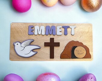 Kids Easter puzzle, Easter basket stuffer, religious Easter toy, wooden Easter puzzle, toddler Easter gift, gift for Easter basket Christian