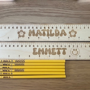 Groovy back to school, groovy school supplies, personalized pencils, engraved pencils, ruler with name, retro school supplies, kids ruler