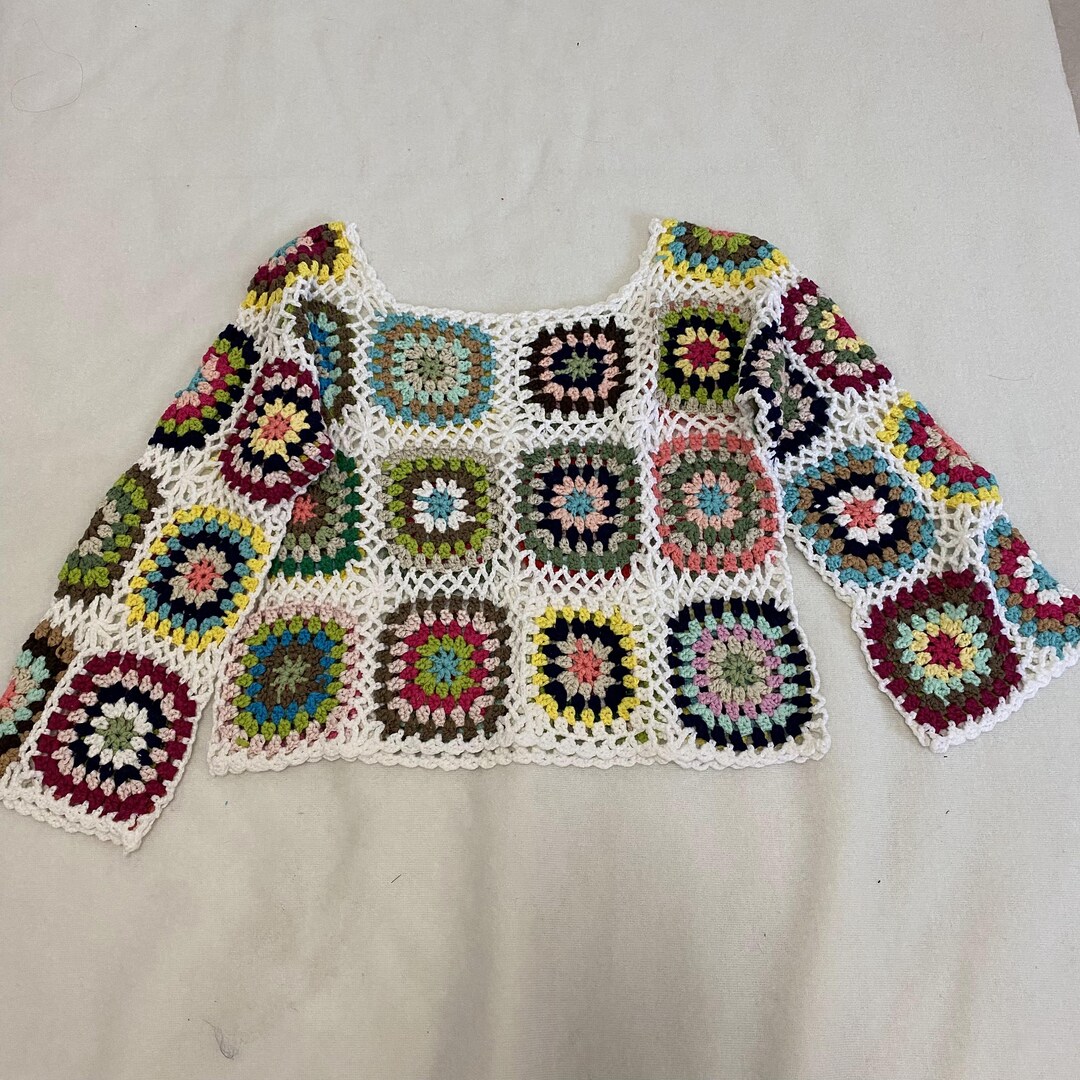 Handmade Crochet Tops Retro Knitting Crochet Rainbow Long Etsy