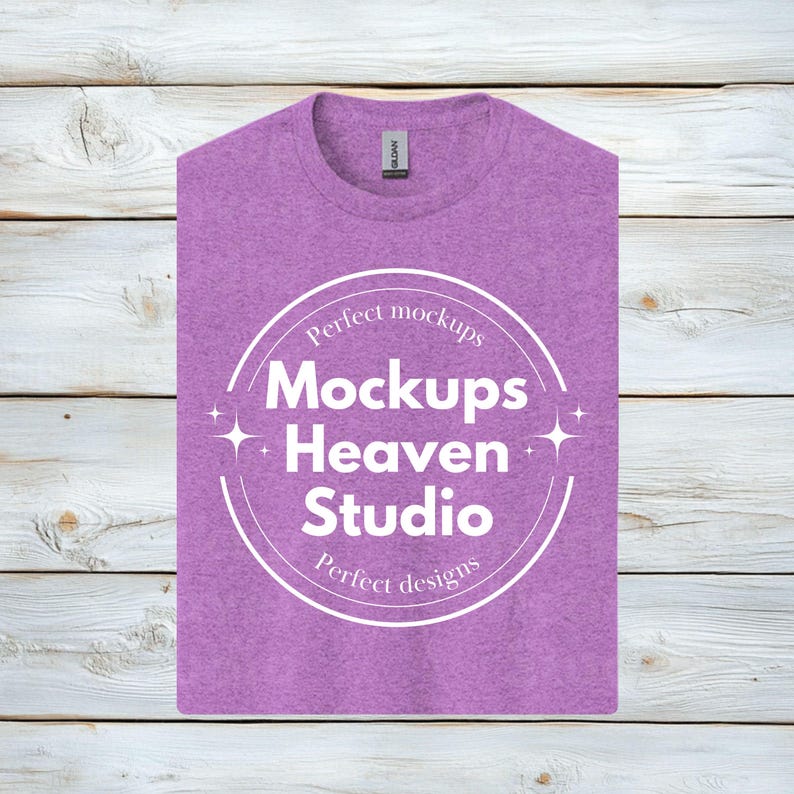 Gildan 5000 Heather Radiant Orchid T-Shirt Mockup | Boho Unisex Tee (Digital Download) image 1