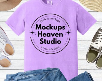 Comfort Colors 1717 T-Shirt Mockup | Neon Violet Unisex Tee (Digital Download)