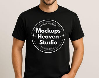Gildan 5000 Black T-Shirt Mockup | Male Model, Unisex Tee (Digital Download JPG)