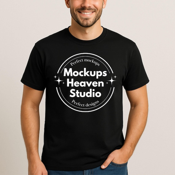 Gildan 5000 Black T-Shirt Mockup | Male Model, Unisex Tee (Digital Download JPG)