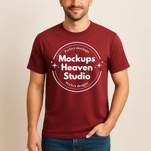 Gildan 64000 Cardinal Red T-Shirt Mockup | G640 Cardinal Red Men&#39;s T-Shirt Mockup | Minimalist Unisex Tee Mockup | Digital Download JPG