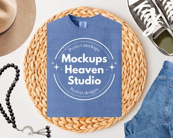 Comfort Colors 1717 Periwinkle T-Shirt Mockup | Flat Lay Tee (Digital Download JPG)