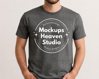 Mockup Gildan 64000 grafietgrijs gemêleerd T-shirt | Uniseks T-shirt (digitale download)