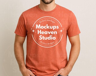 Maqueta de camiseta Gildan 64000 naranja jaspeado / Camiseta unisex (Descarga digital JPG)