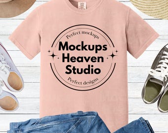 Comfort Colors 1717 Peachy T-Shirt Mockup | Boho Unisex Tee (Digital Download JPG)