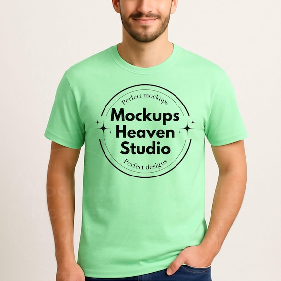 Maqueta de camiseta verde menta Gildan 64000 Maqueta de camiseta