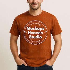 Gildan 5000 Texas Orange T-Shirt Mockup | G5000 Texas Orange Men&#39;s T-Shirt Mockup | Minimalist Unisex Tee Mockup | Digital Download JPG