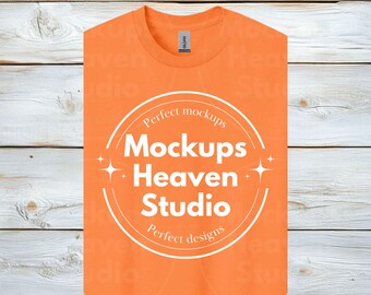 Gildan 5000 Tangerine Orange T-Shirt Mockup | Flat Lay Unisex Tee (Digital Download)