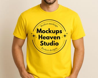 Daisy Yellow Gildan 5000 T-Shirt Mockup | Unisex Tee (Digital Download JPG)