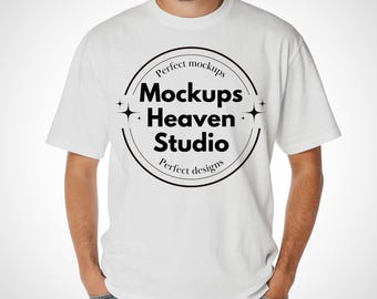 Comfort Colors ホワイトTシャツ モックアップ | ユニセックスTシャツ、男性モデル（デジタルダウンロード）