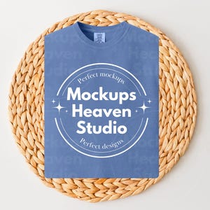 Comfort Colors 1717 Periwinkle T-Shirt Mockup | Flat Lay Folded T-Shirt Mockup | Boho Minimalist Unisex Tee Mockup | Digital Download JPG