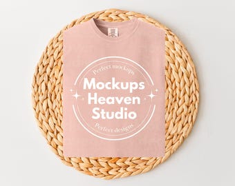 Comfort Colors 1717 Peachy T-Shirt Mockup | Boho Flat Lay (Digital Download JPG)