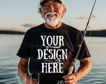 Bella Canvas 3001 Black T-Shirt Mockup | Fisherman Angler (Digital Download)