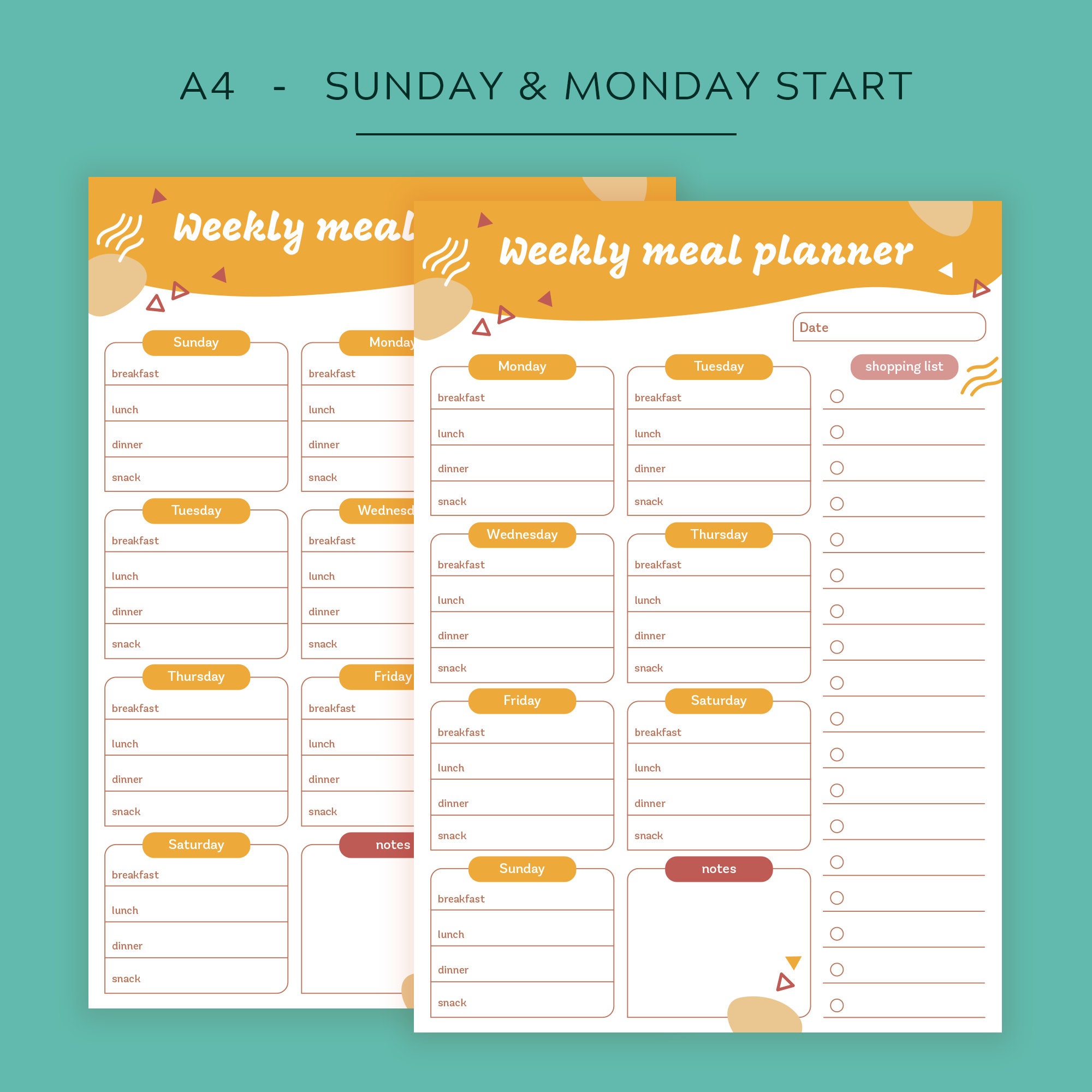 Printable Weekly Meal Planner | Shopping List | Menu Planner | A4 ...