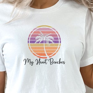 Retro Sunset Palm Tree T-Shirt: Beach Heart Vacation Tee