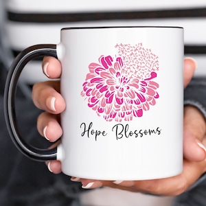 Breast Cancer Awareness Mug: Hope Blossoms Ceramic Coffee Cup