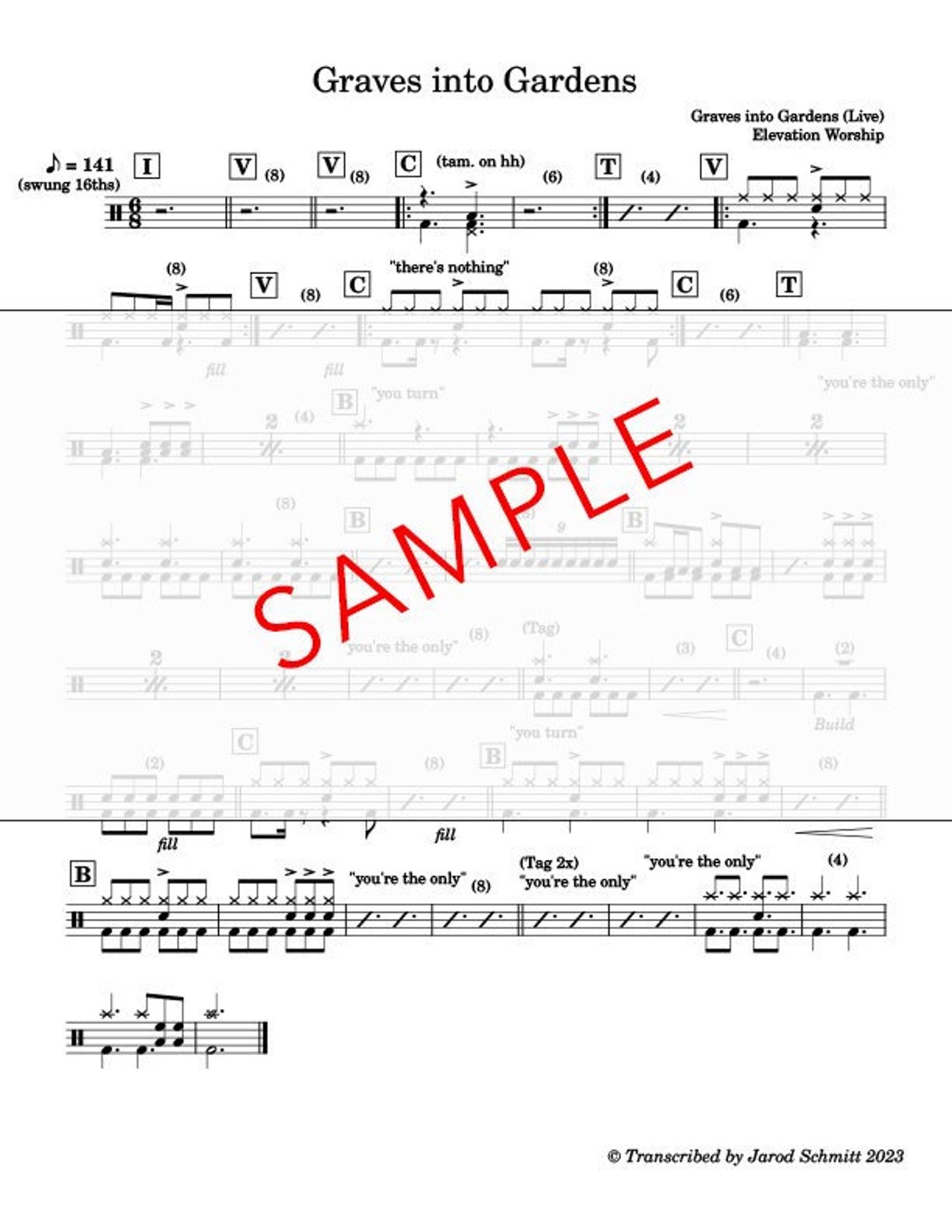 Graves Into Gardens Drum Set Chart Etsy