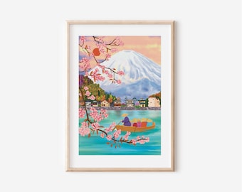 Mount Fuji Art Print, Fuji Art, Japanese Art Print, Japanese Wall Art, Wall Decor, Japanese Gift Idea, Lake Kawaguchi, Japan Art