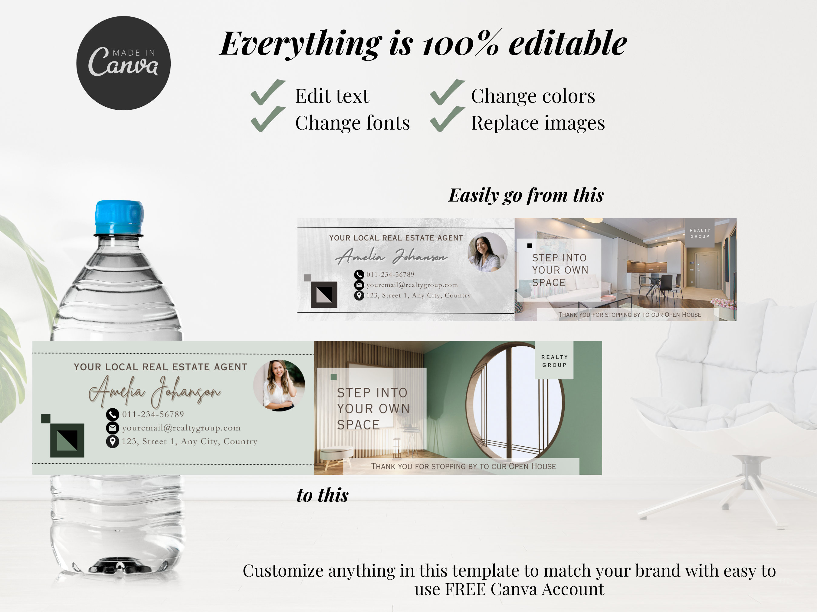 Real Estate Water Bottle Label Open House Water Bottle Label Open House