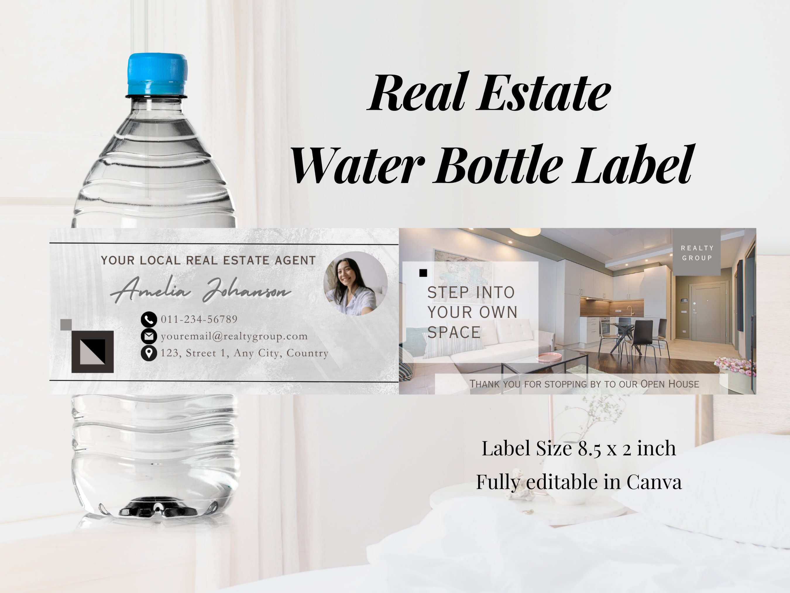 Real Estate Water Bottle Label Open House Water Bottle Label Open House Bottle Tag Realtor Water