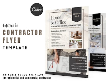 Contractor Flyer | Home Office Renovation Construction Service | Repairing Works | Interior Design Works | House Construction and Building
