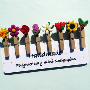 Bloemen Mini Wasknijpers Set van 8, Handgemaakte Polymeerklei Knijpers für Karten und Fotos, Mooie Kantoor und Schulsachen