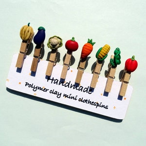 Lot de 8 mini pinces à linge pour légumes, chevilles en pâte polymère faites main pour accrocher cartes et photos, fournitures de bureau et scolaires avec légumes