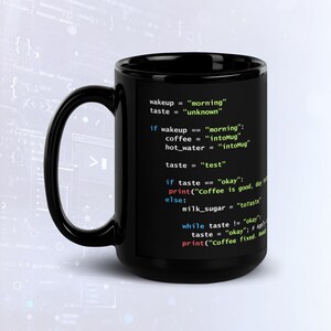 Python kaffe förberedelsekod mörkt läge mugg, rolig programmerare mugg bild 4