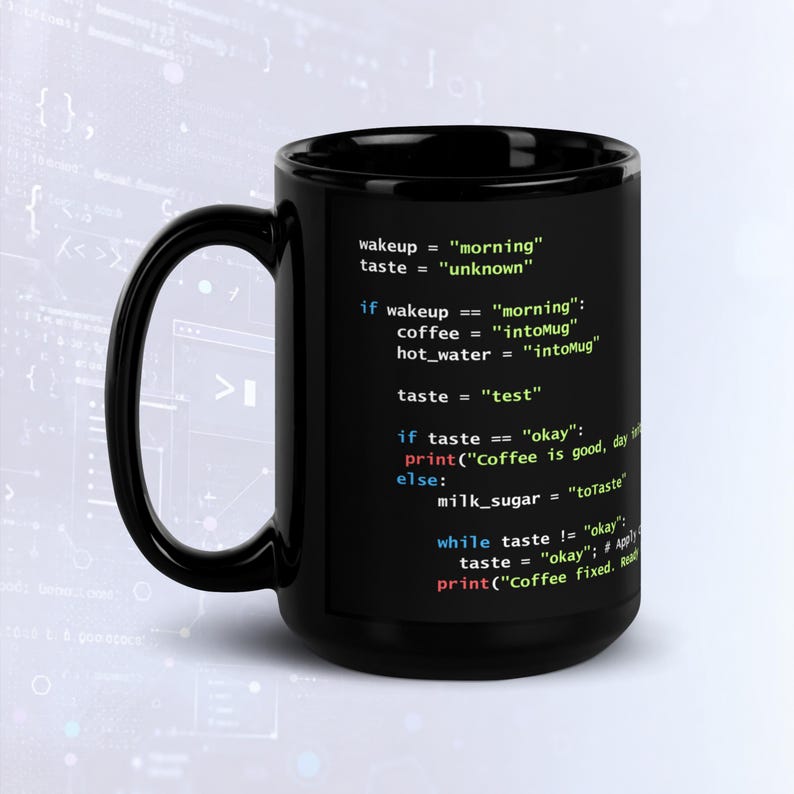 Python kaffe förberedelsekod mörkt läge mugg, rolig programmerare mugg bild 4