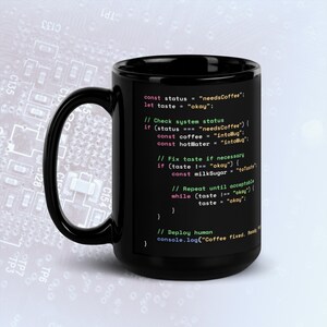Java Script Coffee Preparation Code Dark Mode Mug, Funny Programmer Mug bild 4