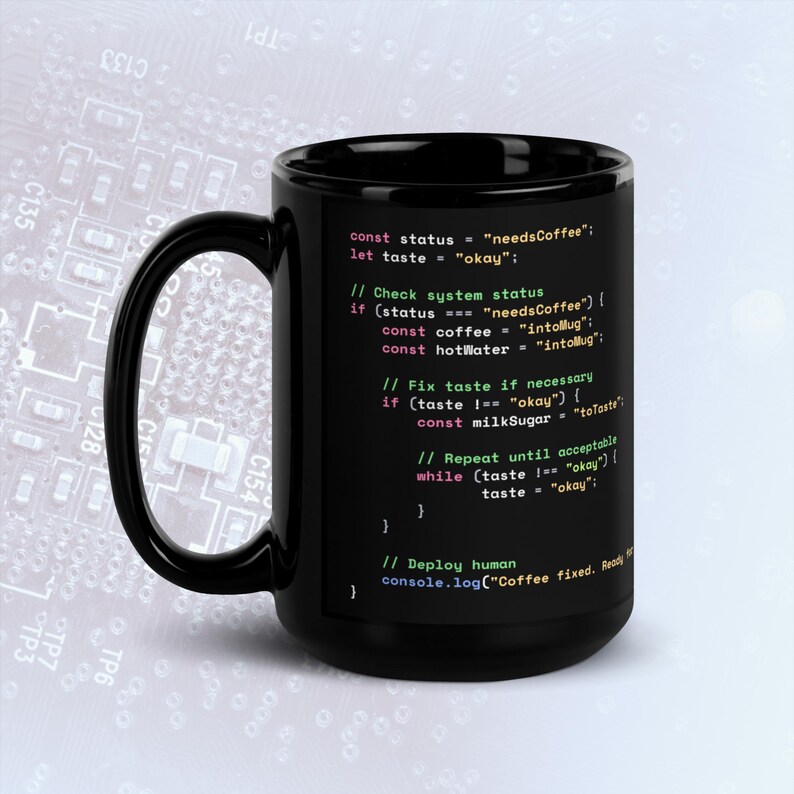 Java Script Coffee Preparation Code Dark Mode Mug, Funny Programmer Mug bild 4
