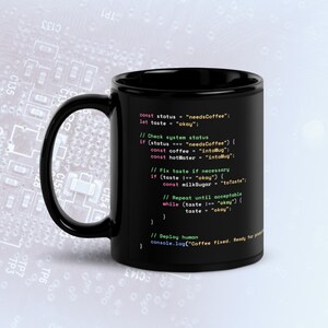 Java Script Coffee Preparation Code Dark Mode Mug, Funny Programmer Mug