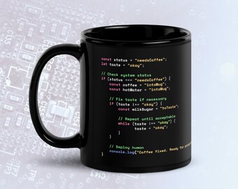 Java Script Coffee Preparation Code Dark Mode Mug, Funny Programmer Mug