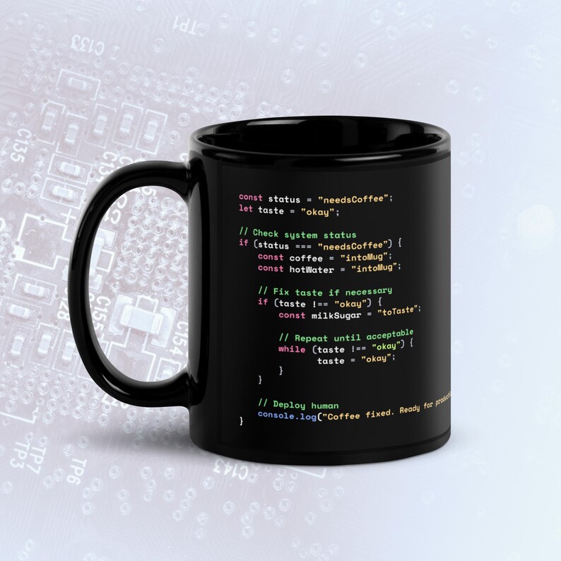Java Script Coffee Preparation Code Dark Mode Mug, Funny Programmer Mug bild 1