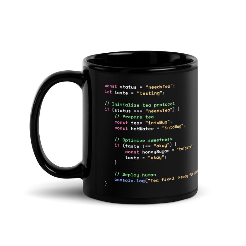 Java Script Tea Preparation Code Dark Mode Mug