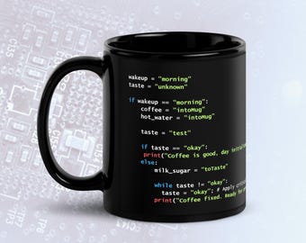 Python Coffee Preparation Code Dark Mode Mug, Funny Programmer Mug, Funny Coder Gift, Coding Coffee Cup, Software Engineer Mug