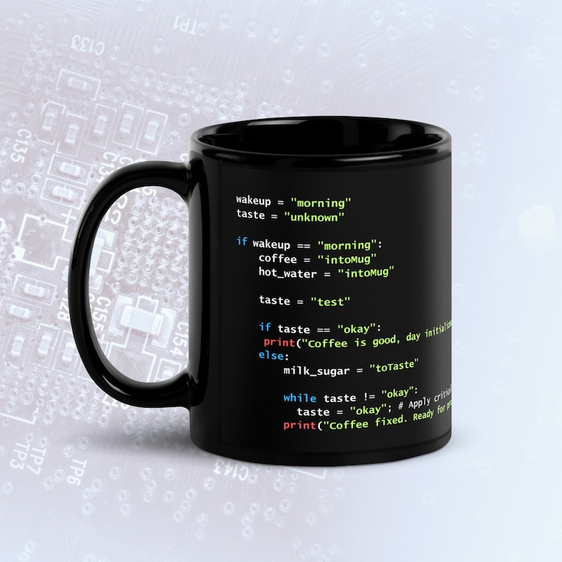 Taza con código de preparación de café en Python, modo oscuro, divertida taza para programadores imagen 1