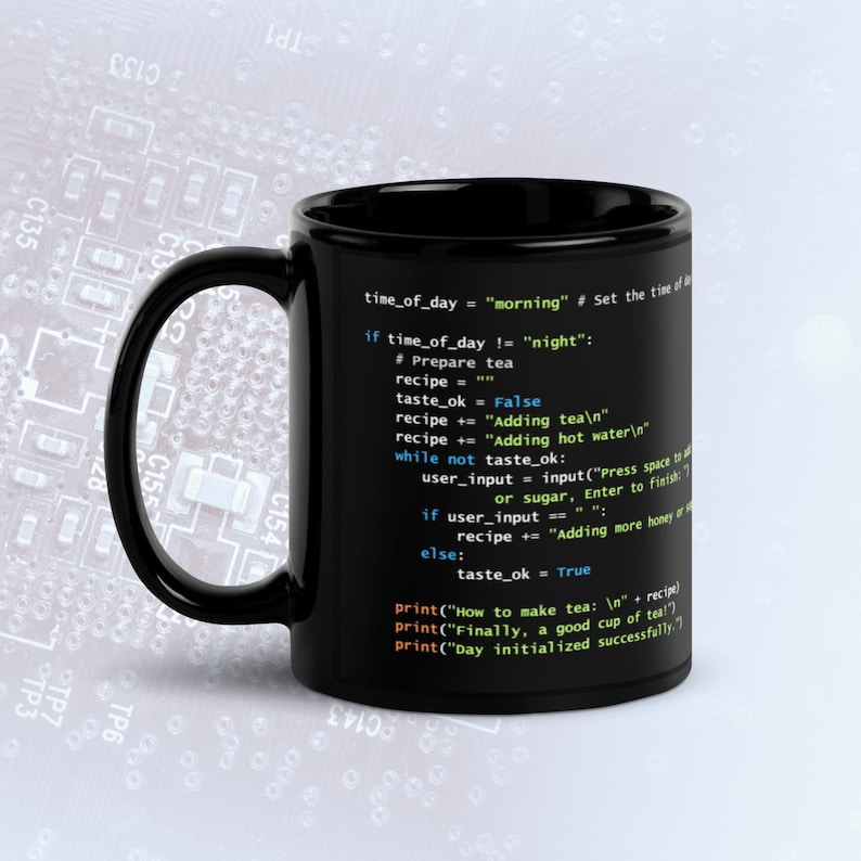 Python Tea Preparation Code Dark Mode Mug, Funny Programmer Mug afbeelding 1