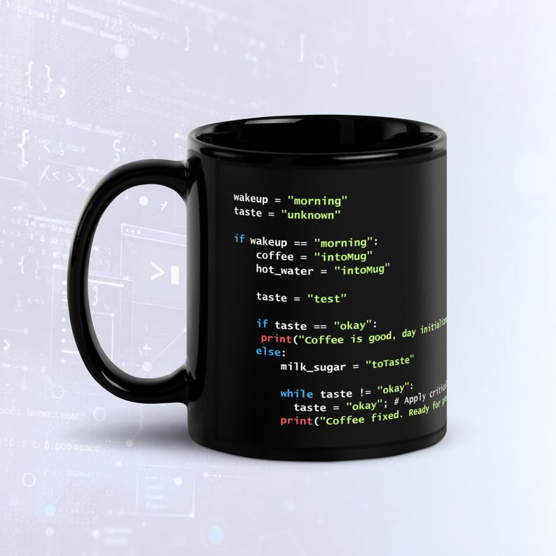 Python kaffe förberedelsekod mörkt läge mugg, rolig programmerare mugg bild 1