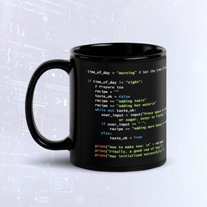 Python Tea Preparation Code Dark Mode Mug, Funny Programmer Mug